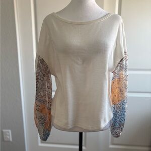 Boho Cream Top with Patterned Sleeves